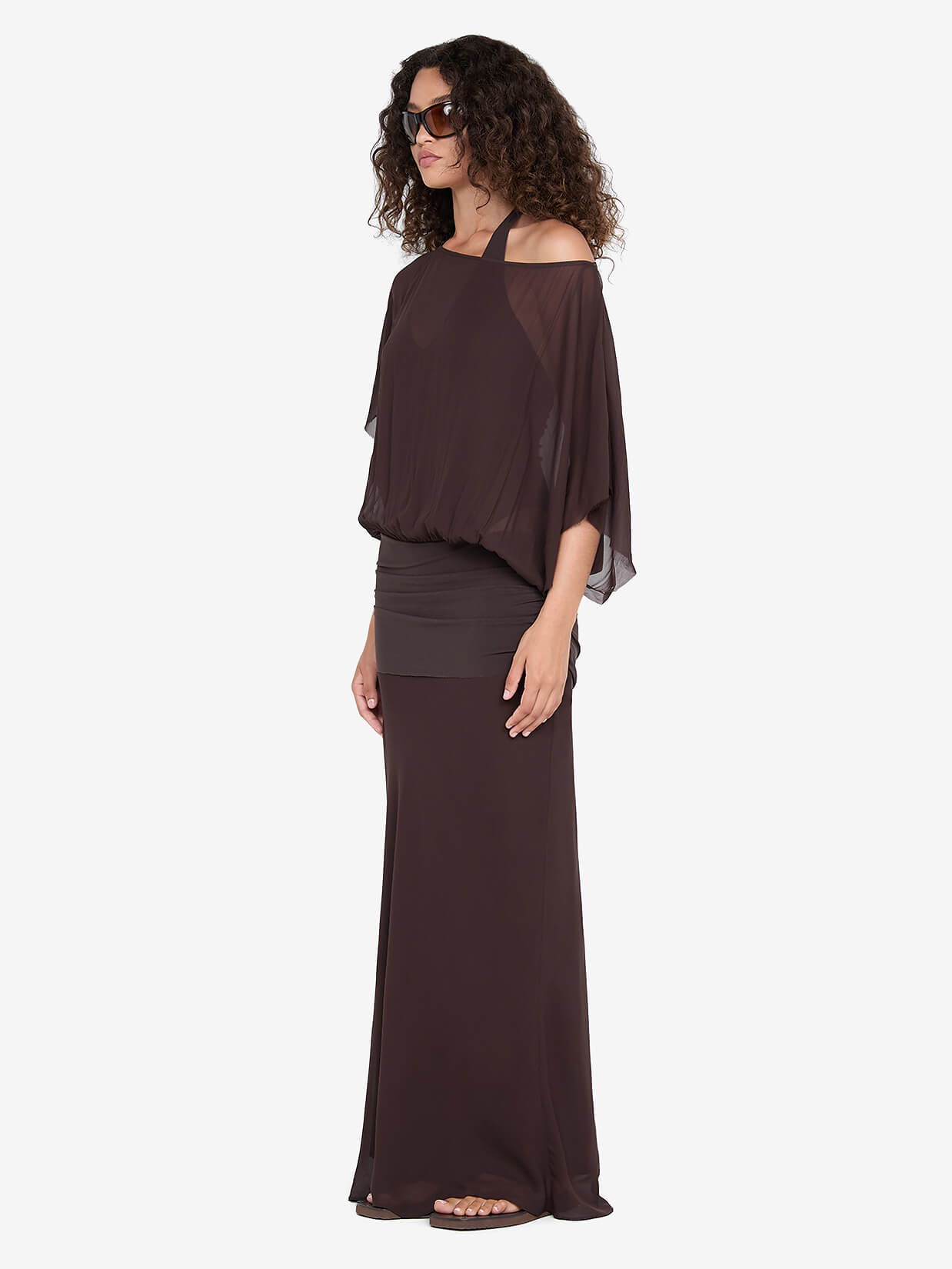 DELILAH OVERLAY MAXI DRESS - DARK CHOCOLATE - Image 2