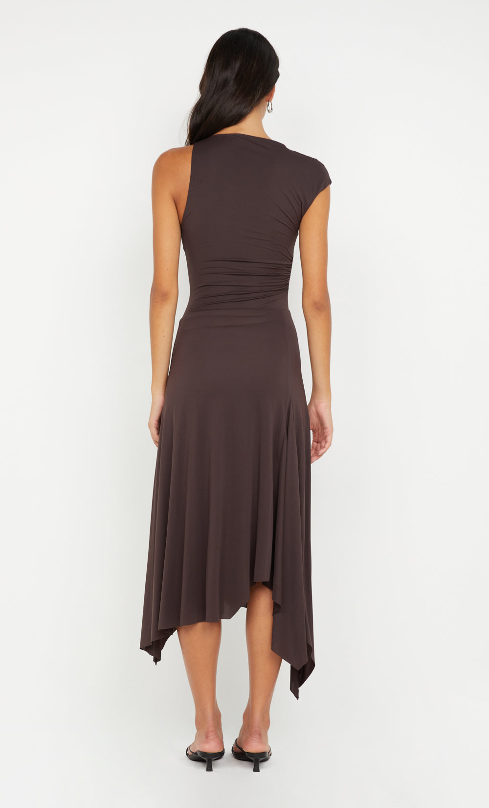 NARA ASYM MIDI DRESS - DARK CHOCOLATE - Image 2
